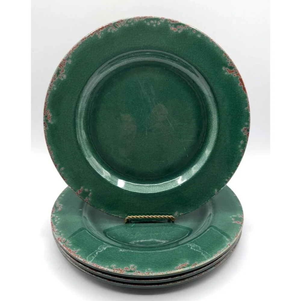 Williams-Sonoma Rustic Green Crackle Melamine Dinner Plates Set of 3 HTF Color